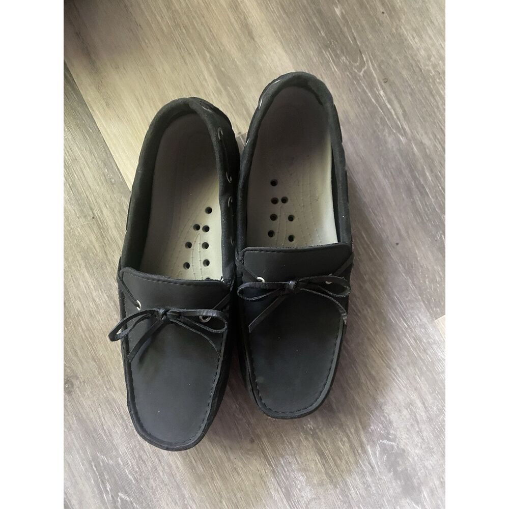 Crocs Shoes Womens W8 Wrap Colorlite Loafer Boat Black Leather Moc Toe - Picture 2 of 14